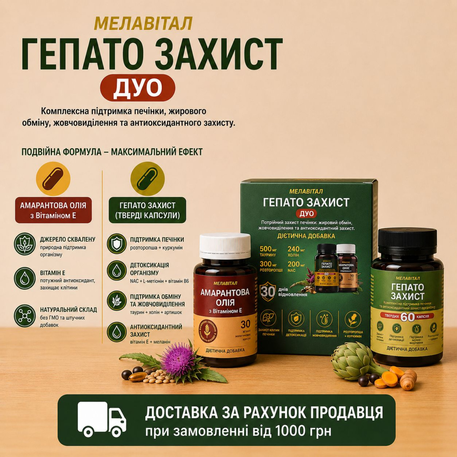 ГЕПАТО ЗАХИСТ ДУО — комплексна підтримка печінки, жовчовиділення та антиоксидантного захисту